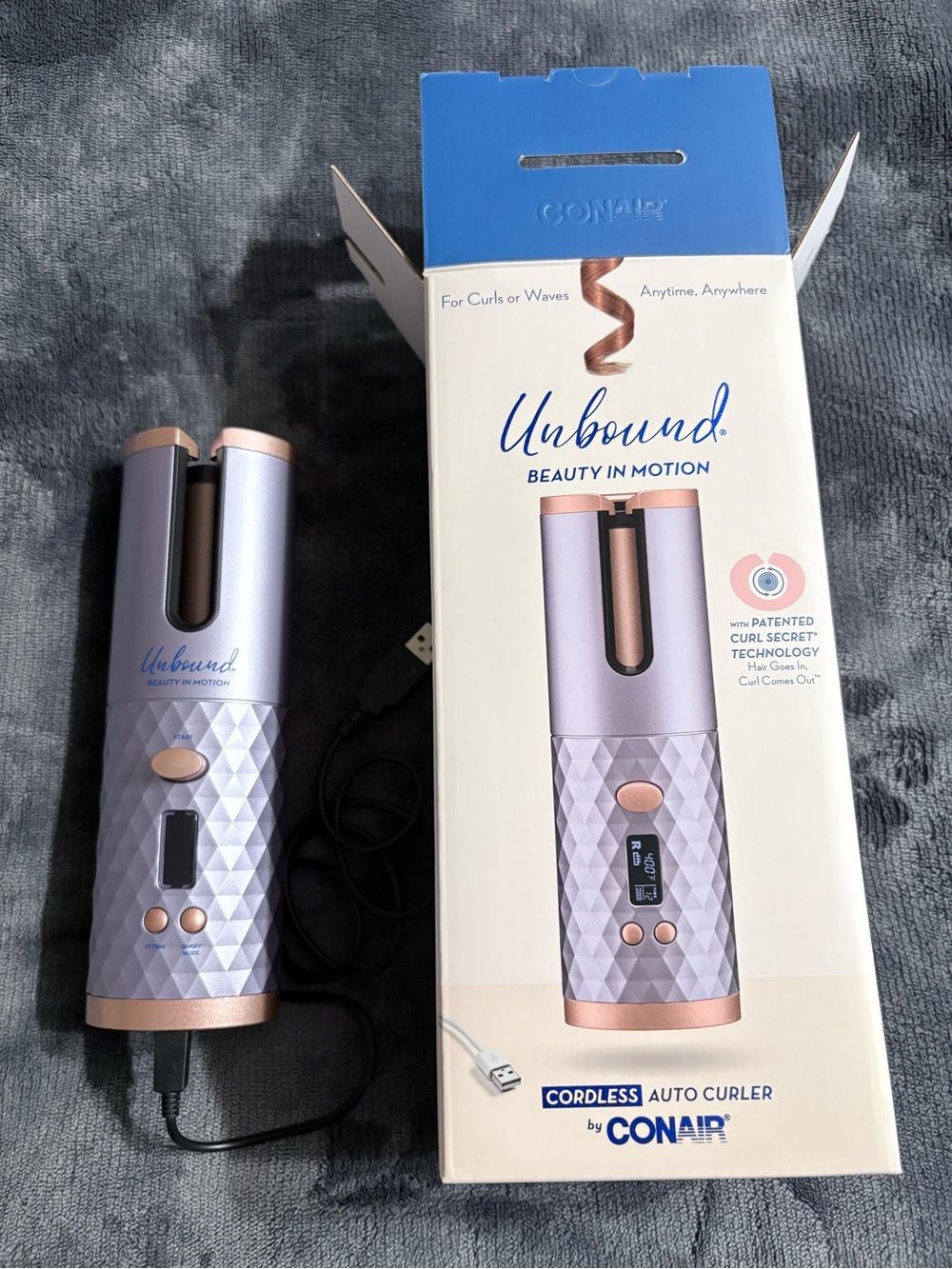 Unbound Cordless Auto Curler - Lavender and Rose Gold